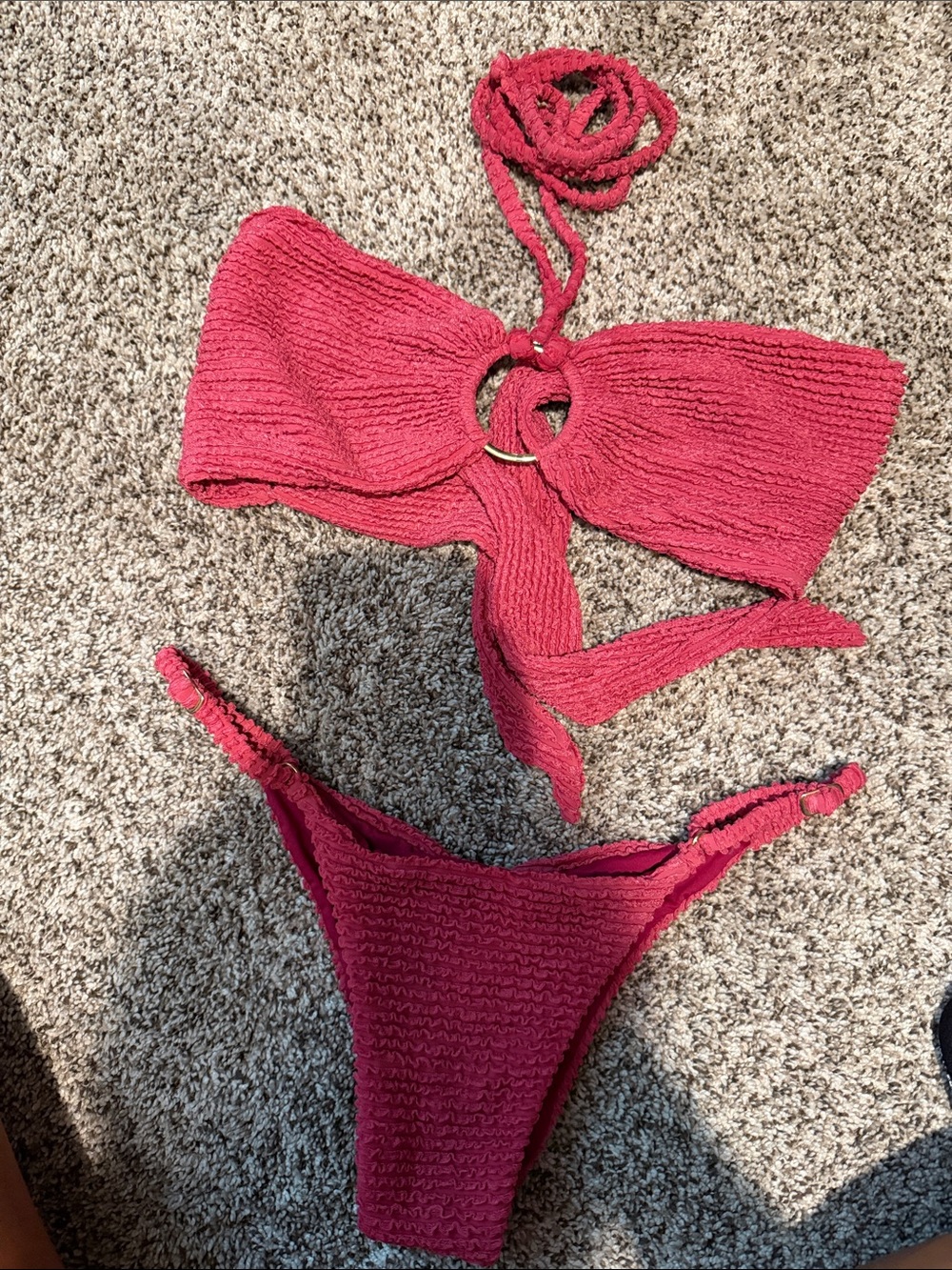 MyBrazilianShop Pink Textured Two-Piece Bikini Set